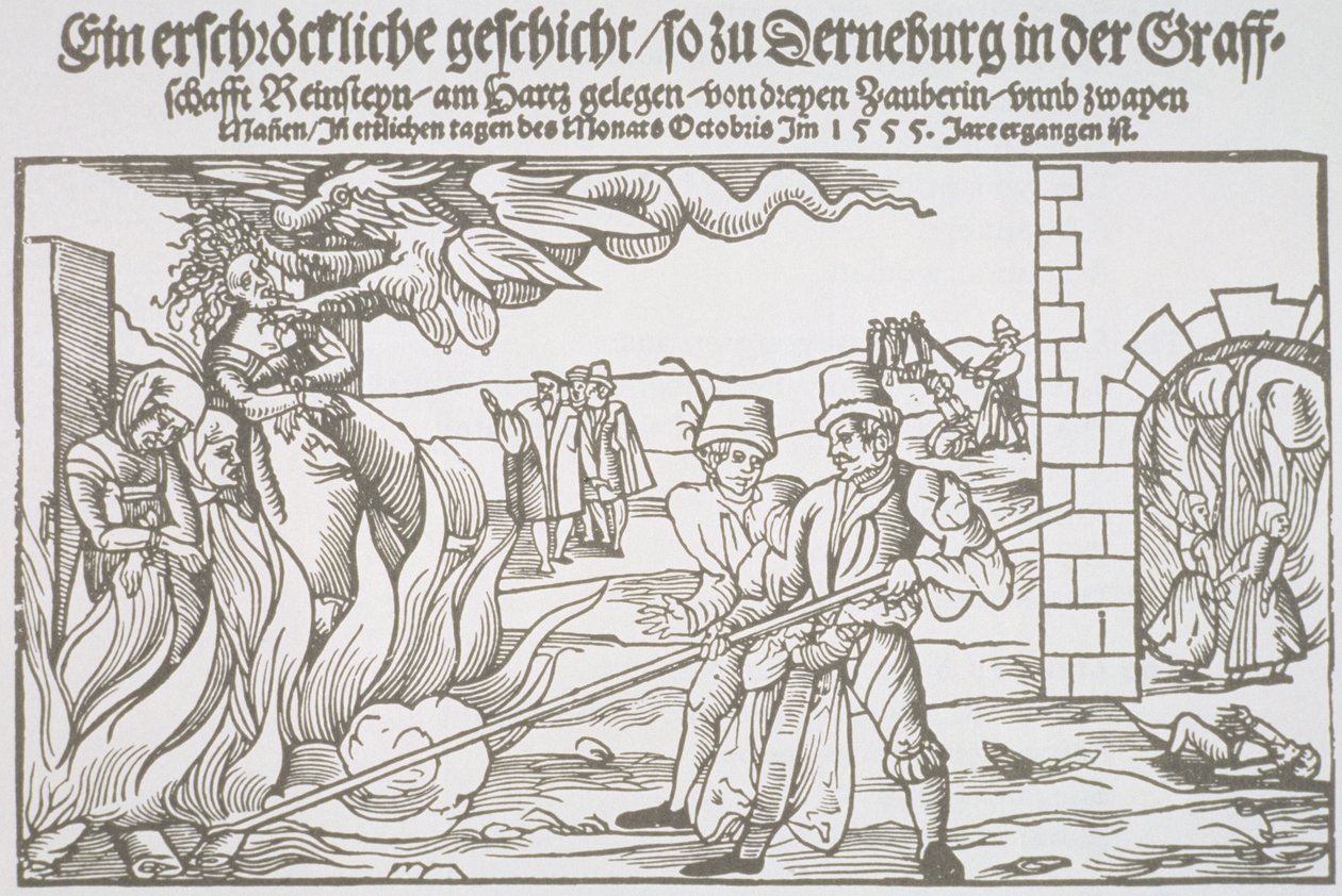 Trzy wiedźmy spłonęły żywcem, ilustracja broszury autorstwa German School