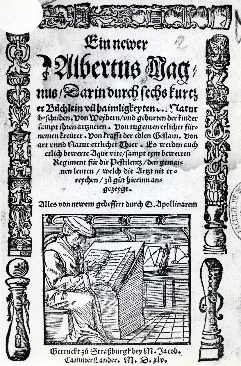 Strona tytułowa nowego Albertusa Magnusa: sześć krótkich ksiąg opisujących wiele tajemnic natury, wydanych w 1514 r. (drzeworyt i typografia) autorstwa German School