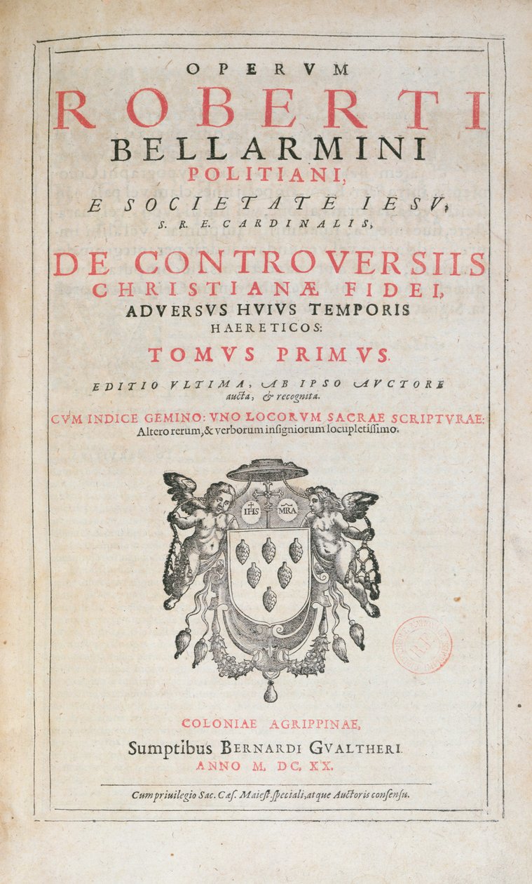 Strona tytułowa De Controversiis Roberta Bellarmine