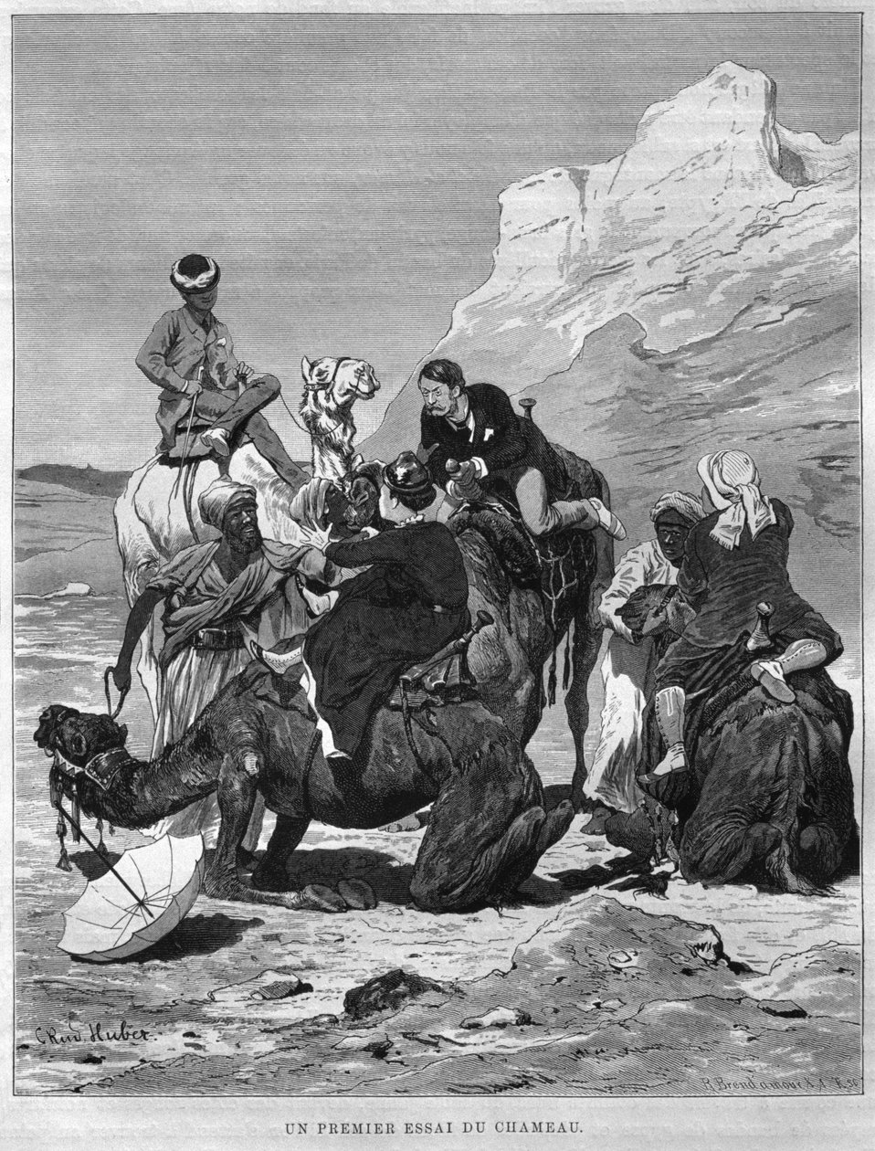 Turyści na wielbłądach, z LEgypte Georga Moritza Ebersa (1837-98), 1881 (rycina bw) autorstwa German School