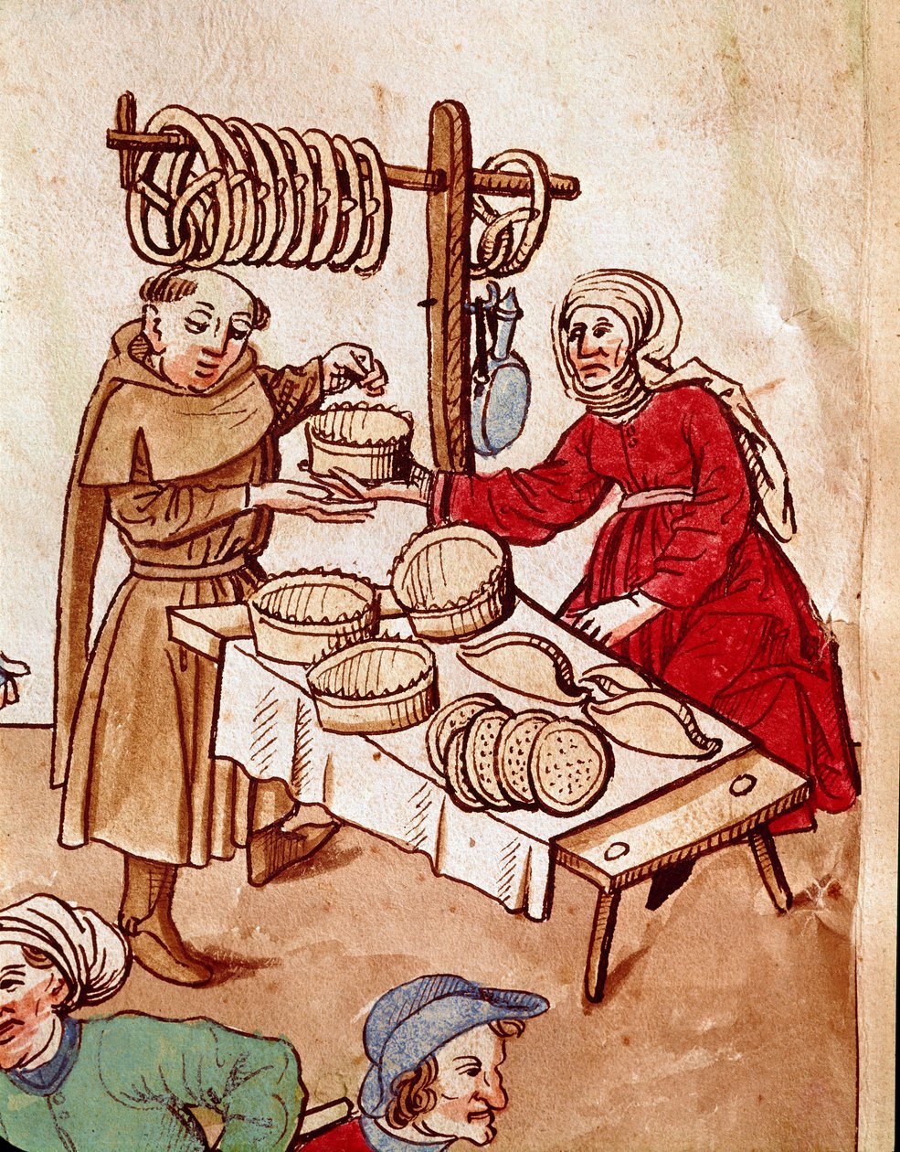 Handel: sprzedawca chleba. Miniatura z „Kroniki soboru w Konstancji” Ulricha Richentala (1360-1437) 1438 ok. Praga, biblioteka narodowa autorstwa German School