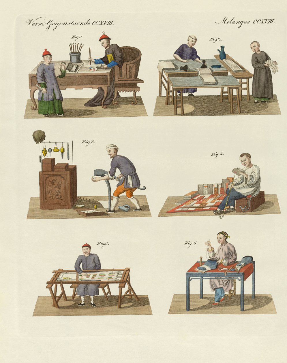 Handel, sztuka i rękodzieło w Chinach (kolorowe grawerowanie) autorstwa German School