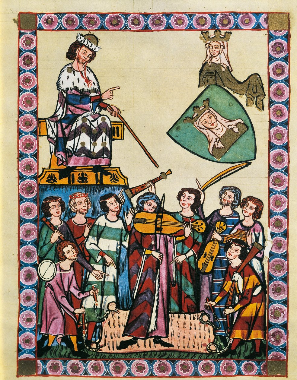 Trubadurzy przed cesarzem Niemiec i jego dworem, z „Kodeksu Manesse” (welum) autorstwa German School