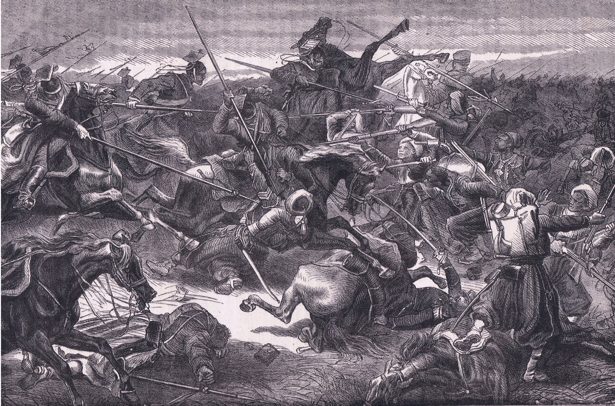 Atak ułanów, Cassells History of the War between France and Germany opublikowany przez Cassell and Company Limited, c.1890 (lito) autorstwa German School
