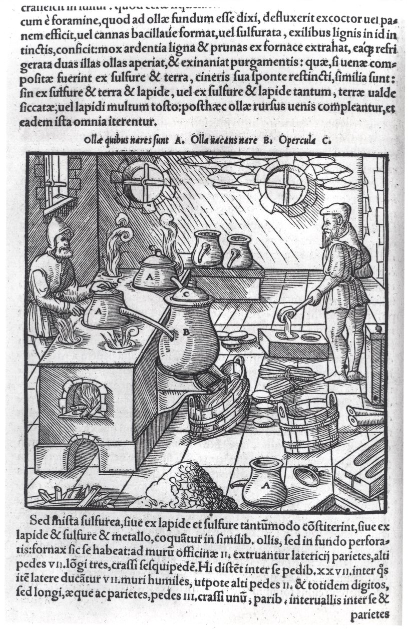 Korzystanie Sulphur, z De Re Metallica Georga Bauera (1494-1566), znanego jako Agricola autorstwa German School