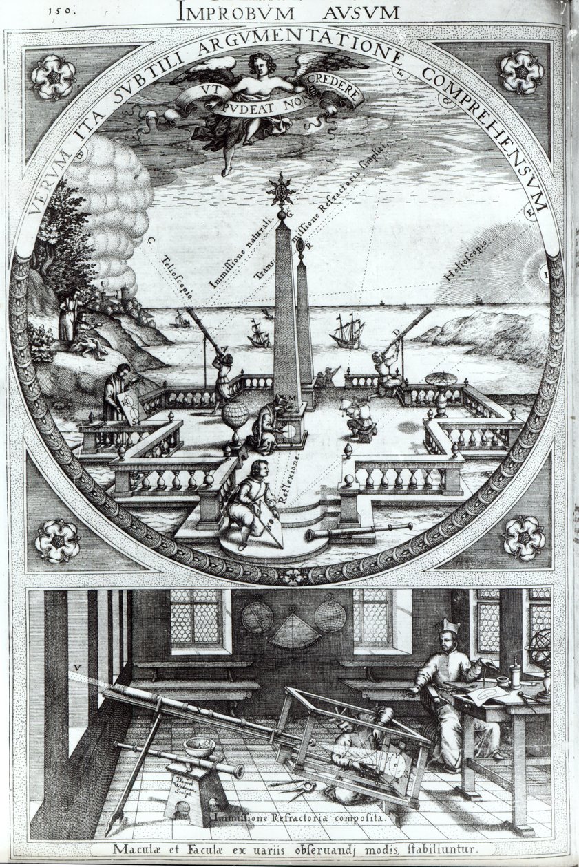 Różne metody obserwacji plam słonecznych, ilustracja z Rosa Orsina autorstwa Christopha Scheinera, opublikowana w 1630 r. (szczegóły patrz 294058) autorstwa German School