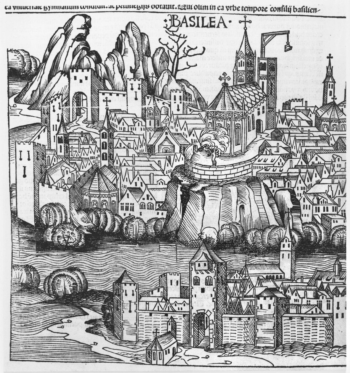Widok Bazylei, ilustracja z Kroniki Norymberskiej autorstwa Hartmanna Schedla (1440-1514) 1493 autorstwa German School