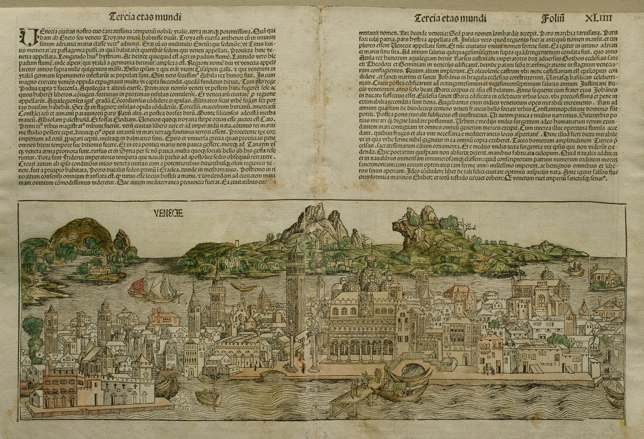 Widok Wenecji, ilustracja z Liber Chronicarum autorstwa Hartmanna Schedla (1440-1514) wydana w Norymberdze, 1493 autorstwa German School