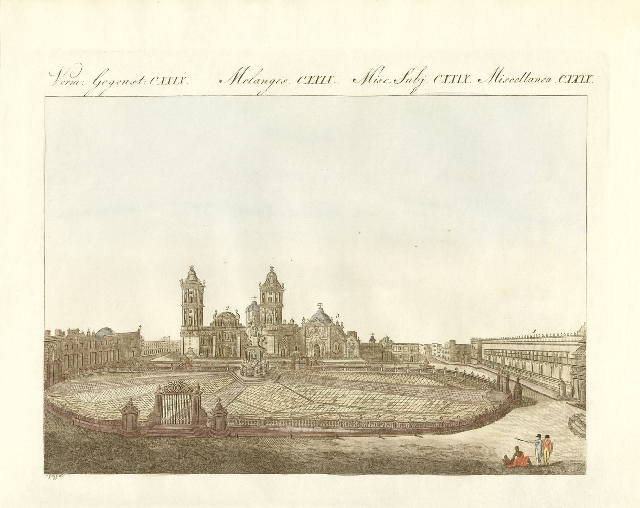 Widok Grand Plaza of Mexico City w Ameryce (kolorowy grawerunek) autorstwa German School