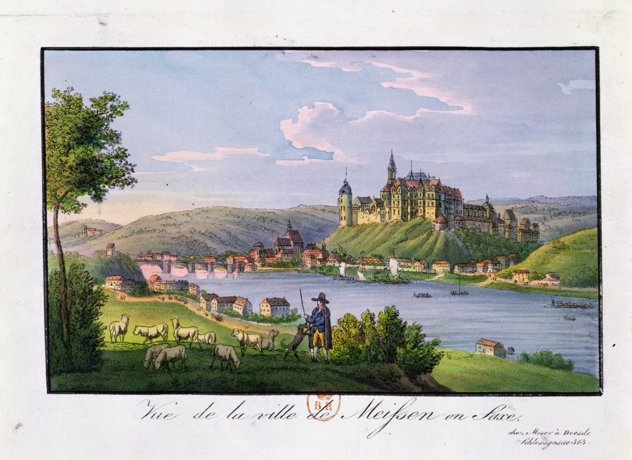 Widok na miasto Miśnia, miejsce urodzenia Christiana Samuela Hannemanna (1755-1843), (kolororyt) autorstwa German School