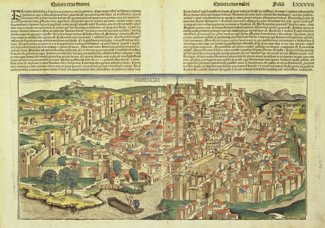 Widok otoczonego murami miasta Florencji, z Kroniki Norymberskiej autorstwa Hartmanna Schedla (1440-1514) 1493 autorstwa German School