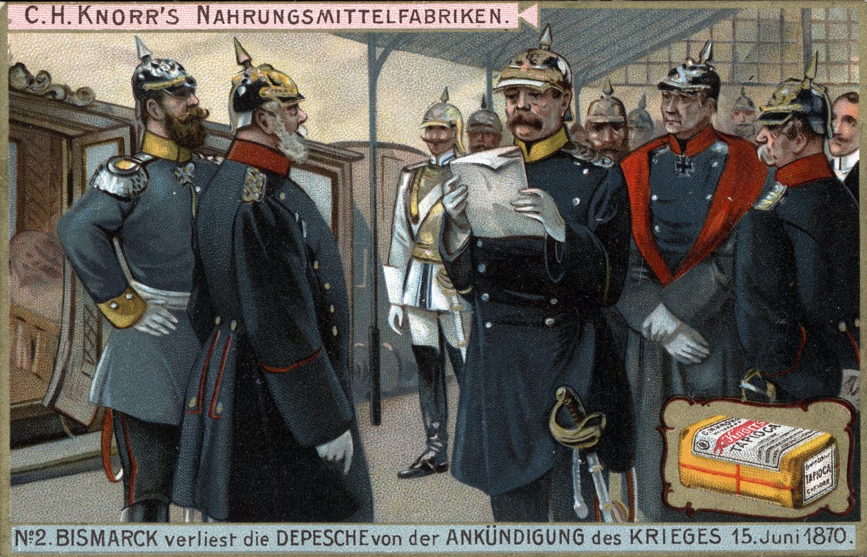 Wojna 1870 r. Generał pruski Otto von Bismarck (1815-1898) odczytał wypowiedzenie wojny 15 czerwca autorstwa German School