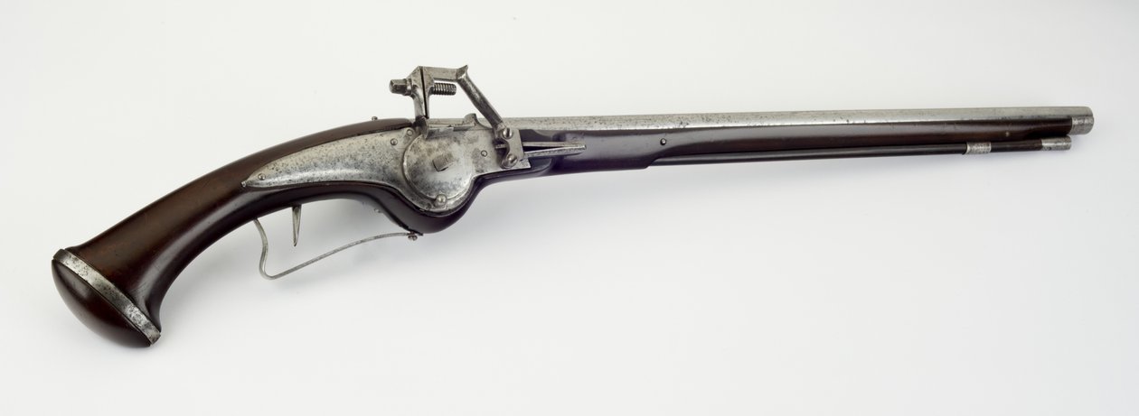 Pistolet z kaburą Wheel-Lock, ok.1625-50 (stal, żelazo i drewno orzechowe) autorstwa German School