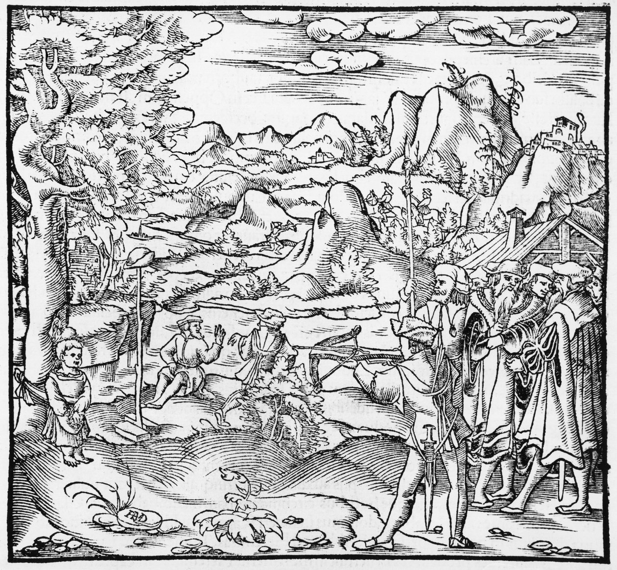 William Tell, ilustracja z Cosmographie Universelle autorstwa Sebastiena Munstera (1488-1552) Bazylea, opublikowana 1559 autorstwa German School