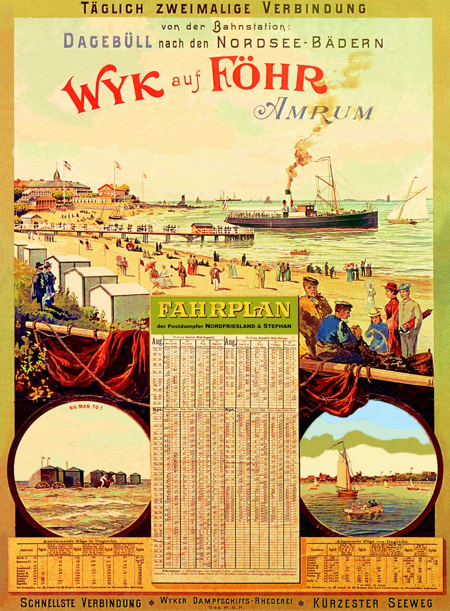 Wyk auf Fohr, plakat reklamujący Wyk Steam Shipping Company, 1897 autorstwa German School