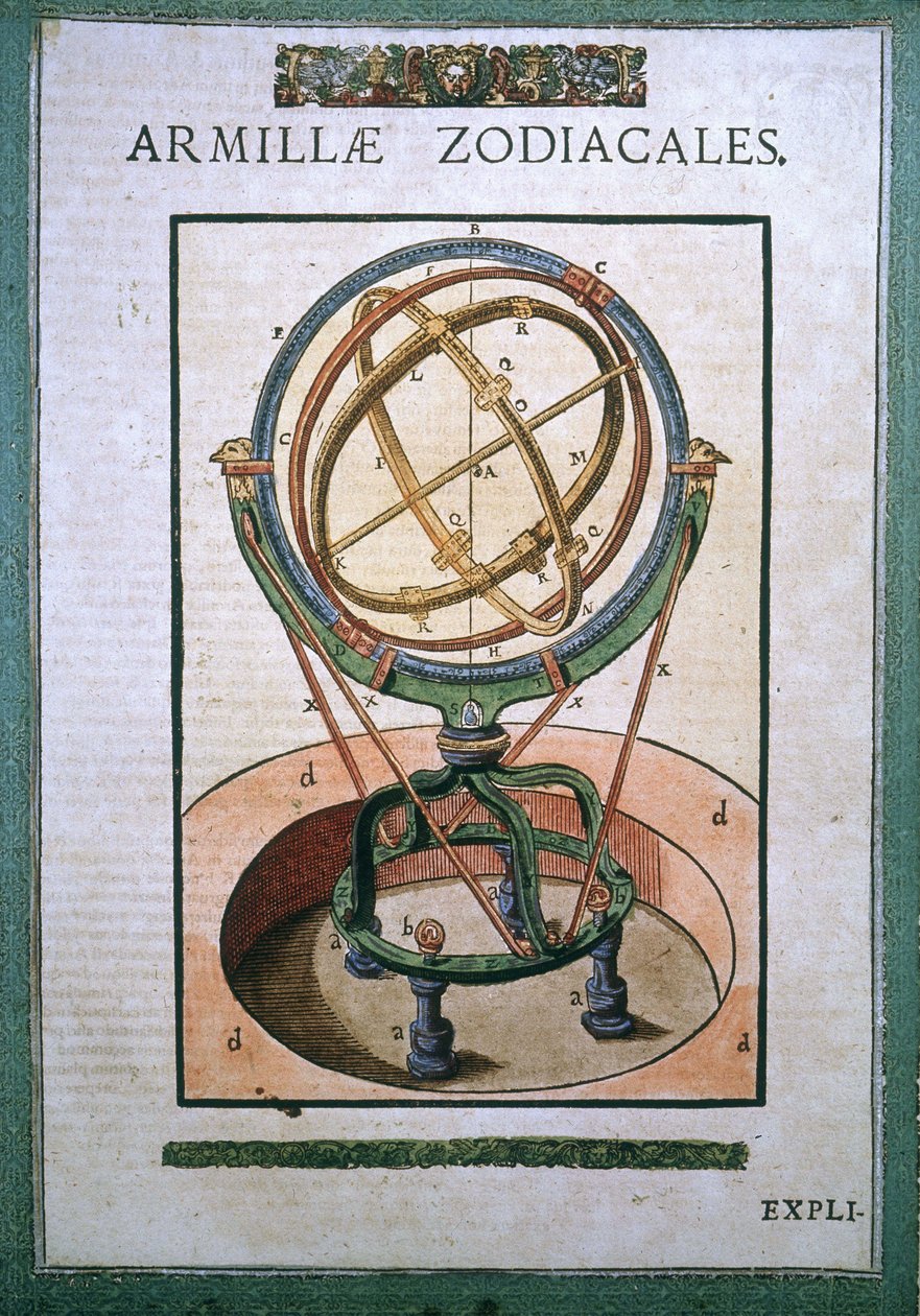 Zodiakalna sfera armilarna w "Instytucie Astronomii" Tychona Brahe (1546 - 1601), Wandsbeck autorstwa German School