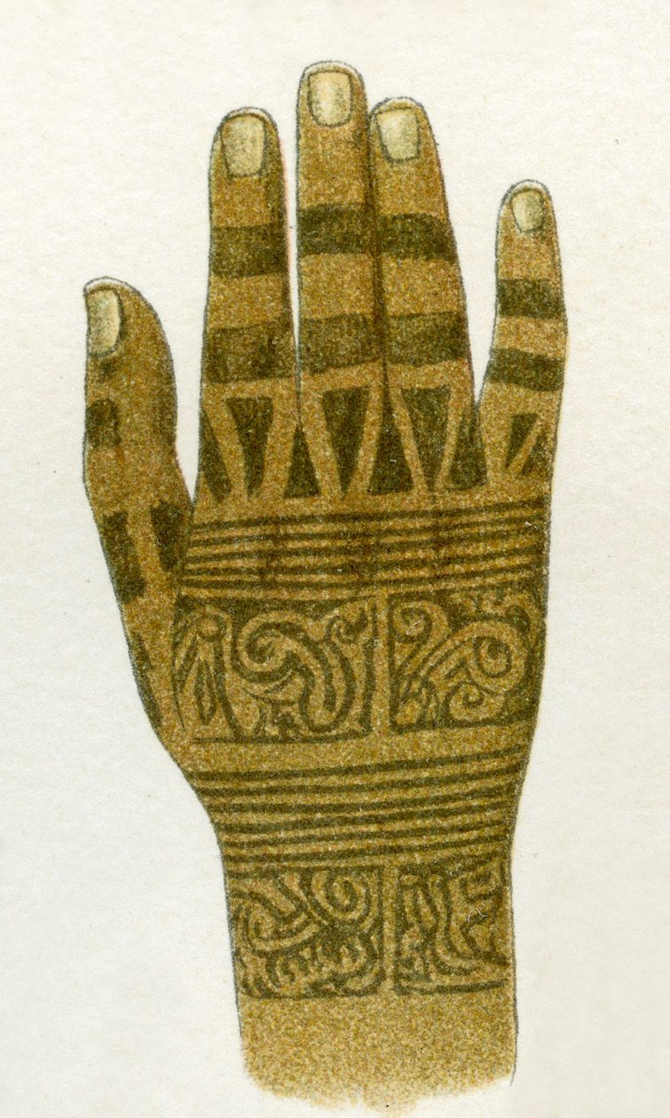 przykład wzorów tatuaży dłoni Dayak, Borneo, 1894 autorstwa German School