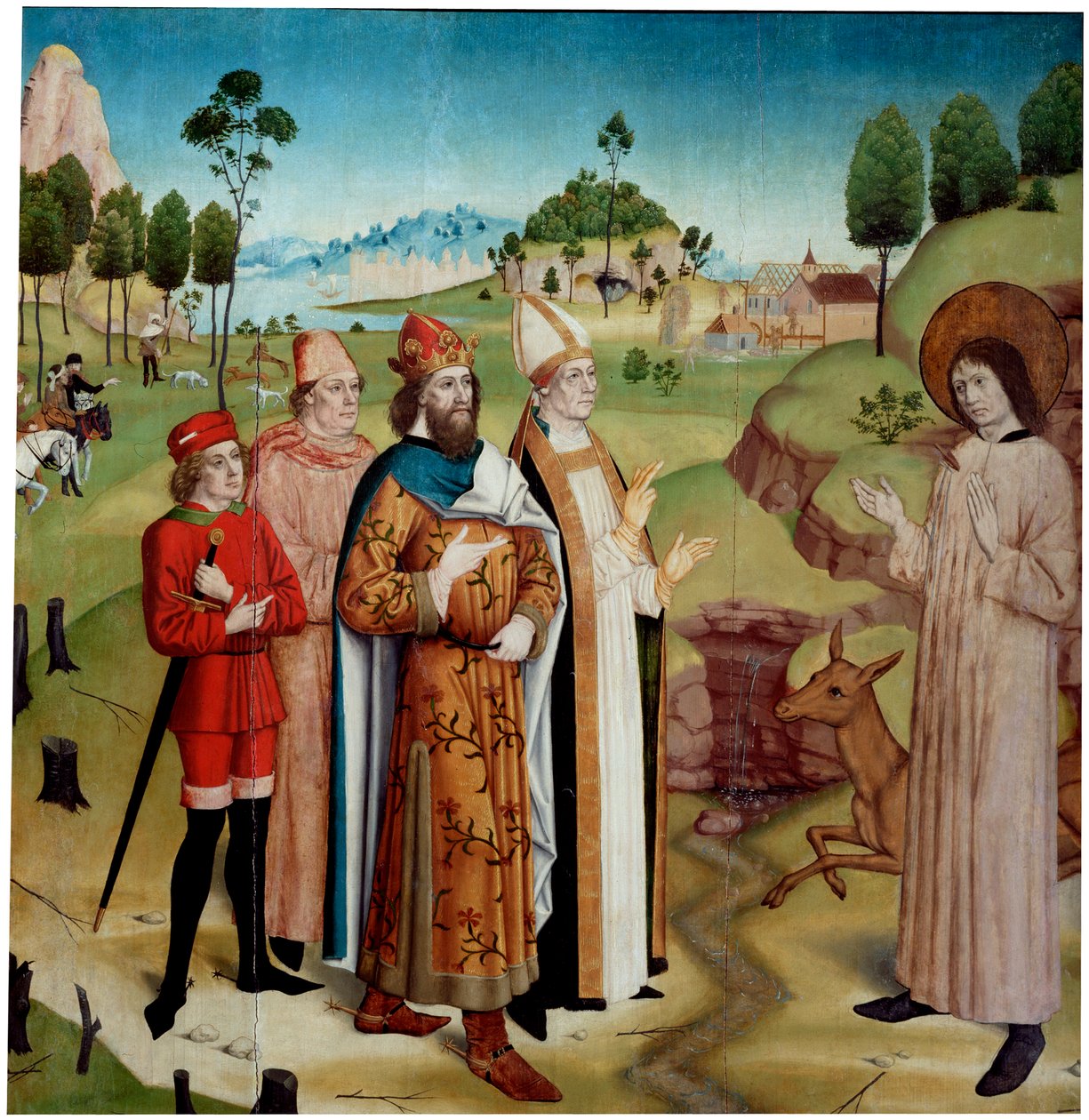 Święty Idzie i król Wamba na królewskim polowaniu”, ok. 1470-1480. autorstwa German master.
