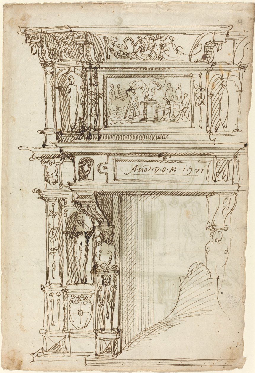 Kominek Pałacowy ze Sceną Starożytnej Ofiary [recto] autorstwa German or Austrian 16th Century