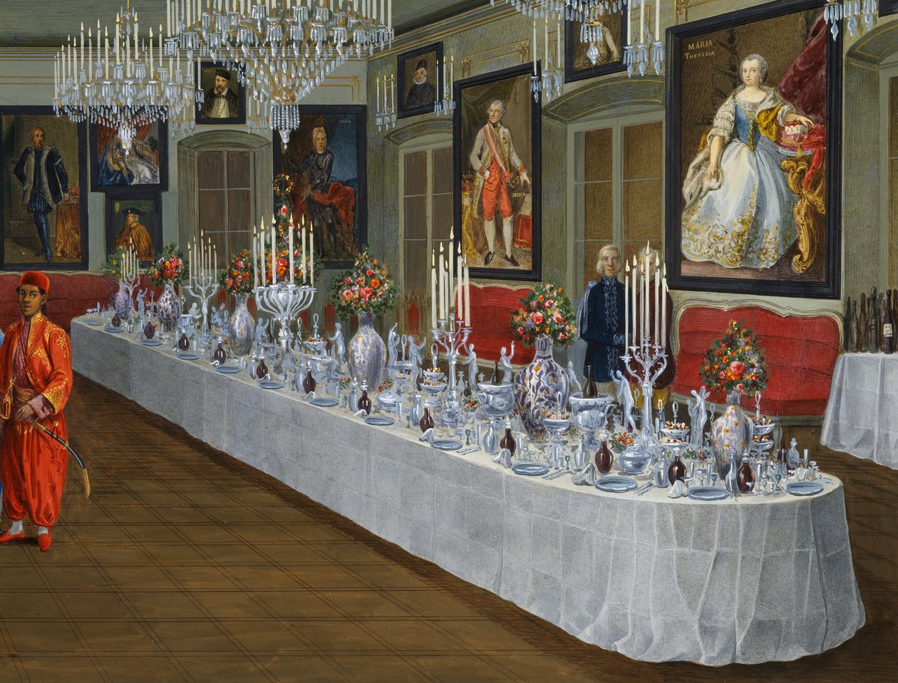 Jadalnia z serią portretów cesarzy habsburskich, obraz Josefa Kissa, Villa Lazarovich, rezydencja w Trieście Maksymiliana Habsburga (1832-1867), tempera, Germano Prosdocimi autorstwa Germano Prosdocimi