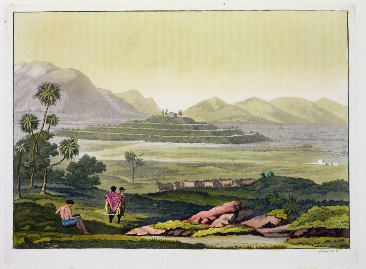 Teocalli, Wielka Świątynia w Tenochtitlan, Meksyk, Aztec (litografia) autorstwa Gerolamo Fumagalli