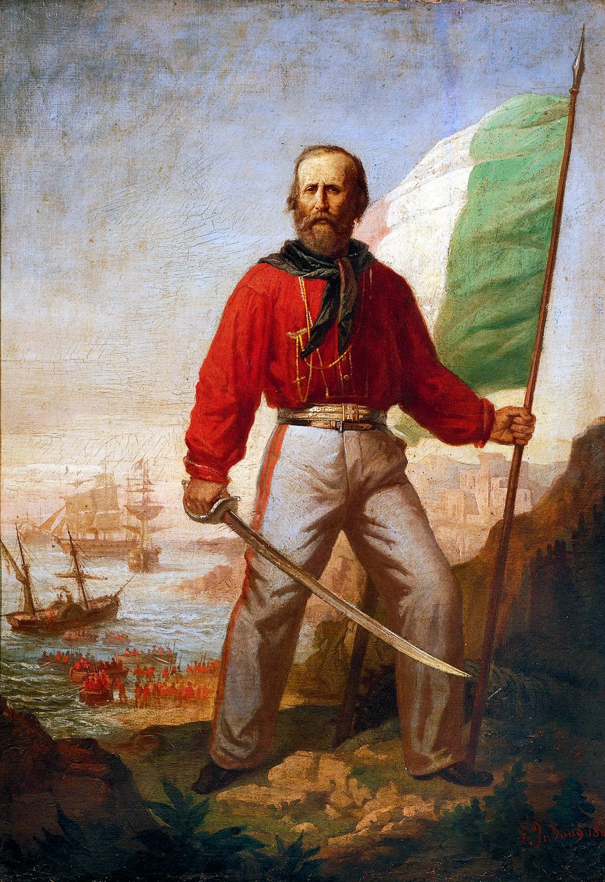 Giuseppe Garibaldi podczas lądowania Tysiąca w Marsala autorstwa Gerolamo Induno