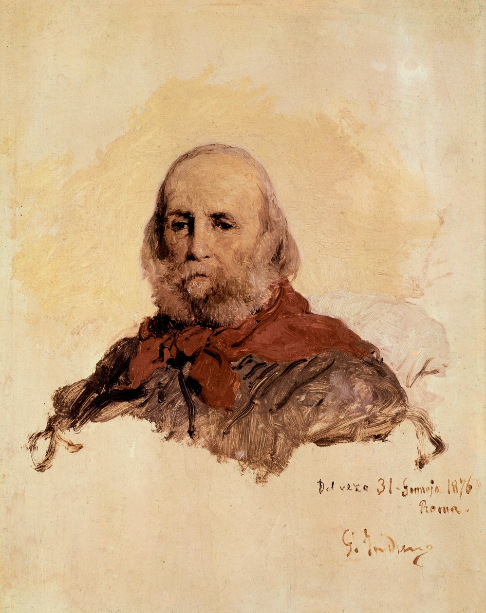 Zjednoczenie Włoch: portret Giuseppe Garibaldiego (1807-1882), włoskiego patrioty. Dzieło Gerolamo (Girolamo) Induno (1825-1890) autorstwa Gerolamo Induno