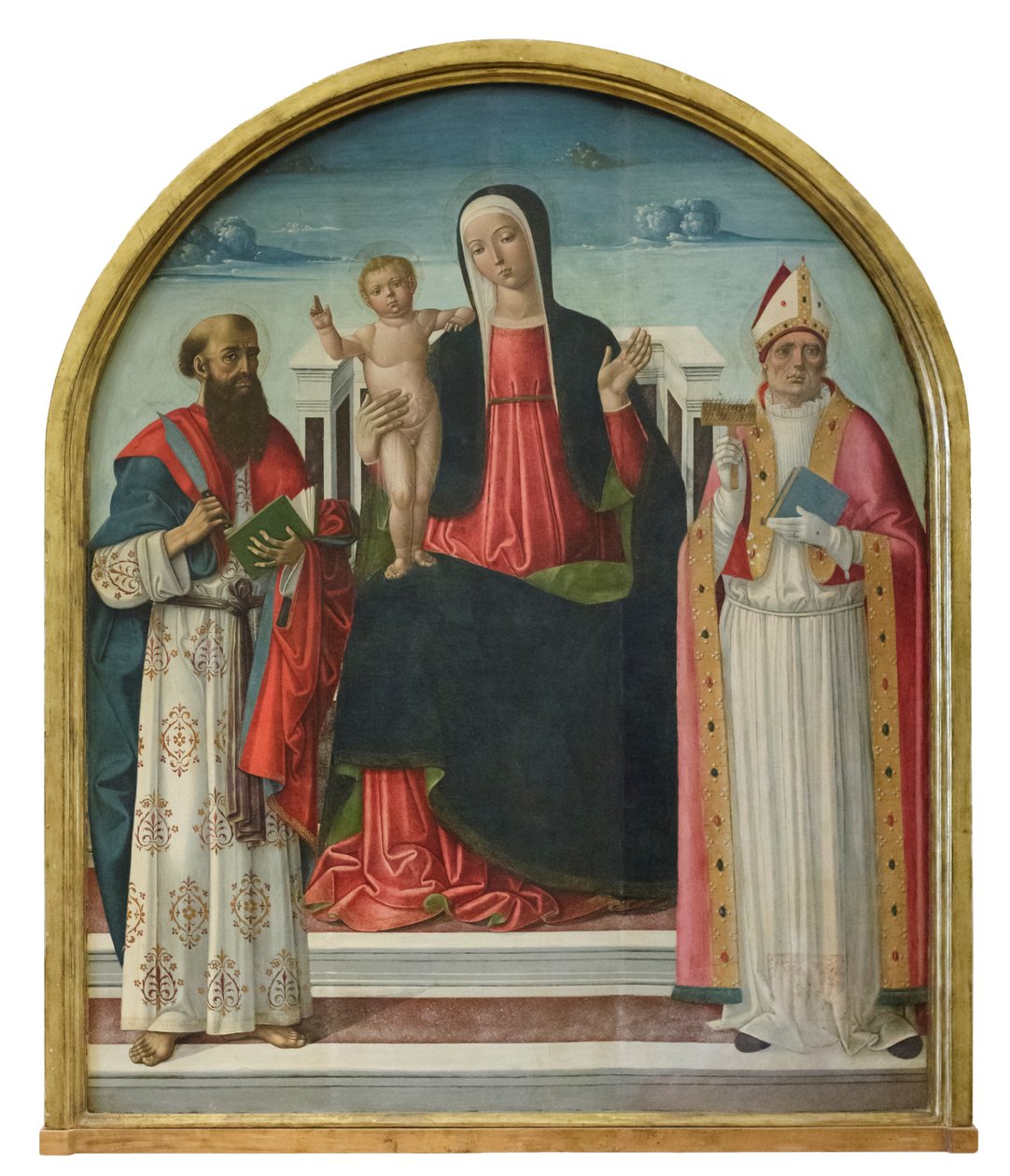 Madonna z Dzieciątkiem na tronie i świętymi Bartłomiejem i Błażejem, ok. 1510-15 (panel) autorstwa Gerolamo di Benvenuto