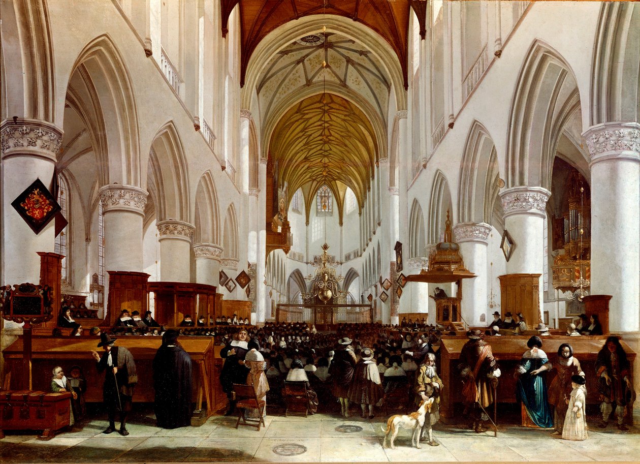 Wnętrze kościoła. Obraz Gerrita Berckheyde (1638-1698), holenderskiego malarza. Londyn, Galeria Narodowa autorstwa Gerrit Adriaensz Berckheyde