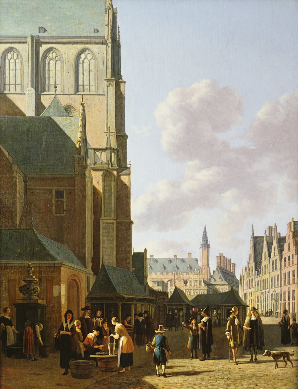 Grote Markt, Haarlem, patrząc na zachód autorstwa Gerrit Adriaensz Berckheyde