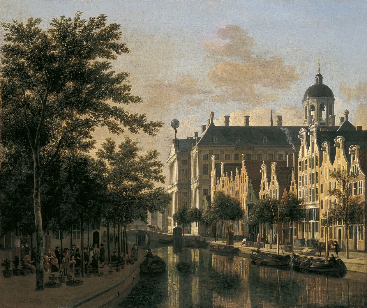 Nieuwezijds Voorburgwal z targiem kwiatowym, Amsterdam autorstwa Gerrit Adriaensz Berckheyde