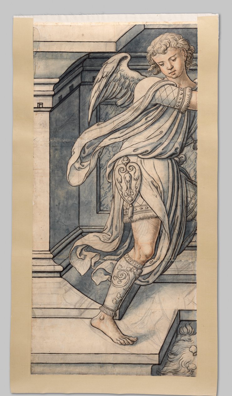 Anioł. Fragmenty tektury do witrażu w fasadzie zachodniej autorstwa Jorisa van Egmonda (biskupa Utrechtu 1535-1559) do kościoła Sint Bavo w Haarlemie autorstwa Gerrit Boels (workshop of)