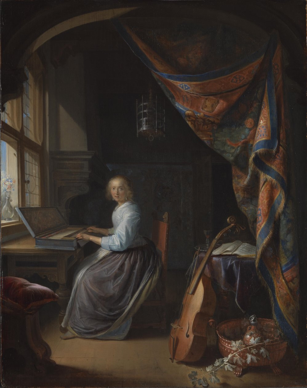 Dama grająca na klawikordzie. autorstwa Gerrit Dou