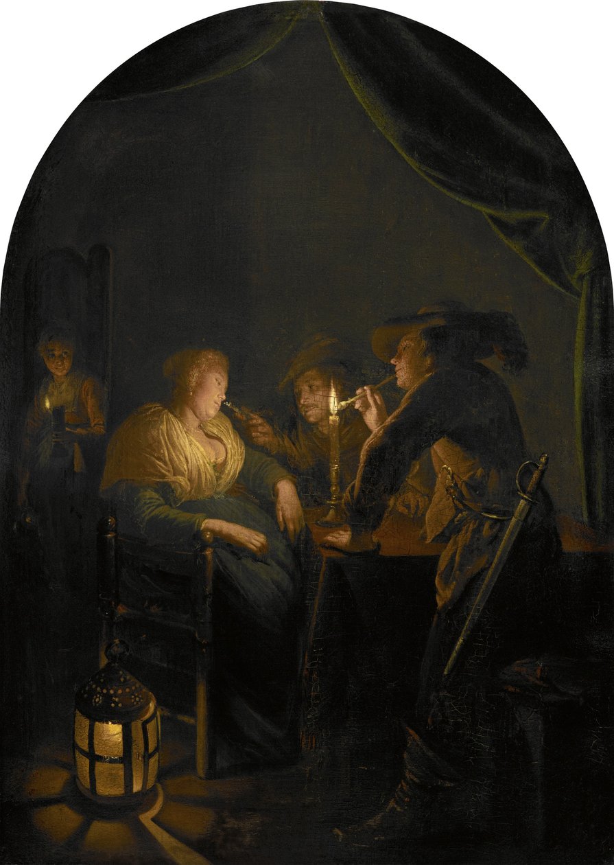 Śpiąca kobieta drażniona przez dwóch żołnierzy autorstwa Gerrit Dou