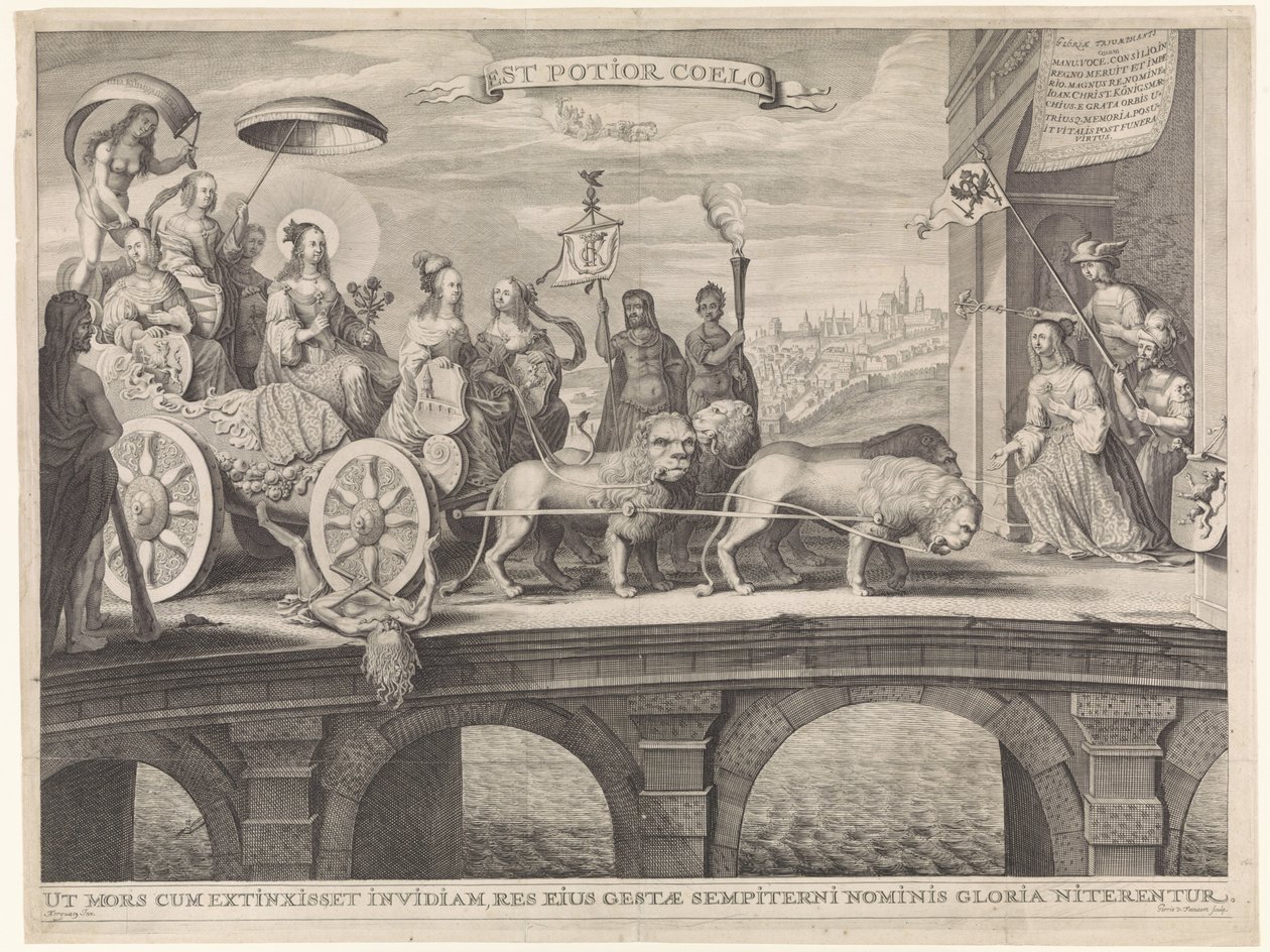 Alegoria powitania Königsmarck Est potior coelo (tytuł na obiekcie) autorstwa Gerrit Gerritsz van Fenaem