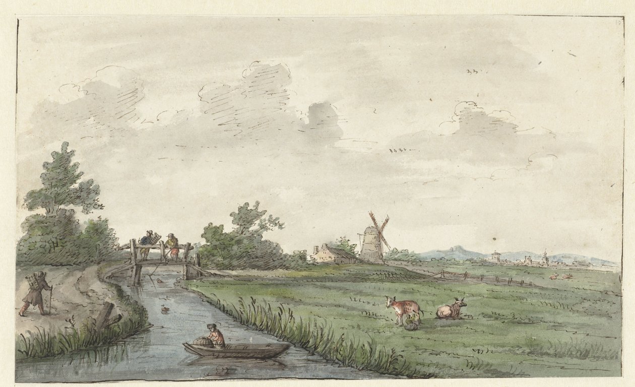 Krajobraz z rowem i wiejską drogą autorstwa Gerrit Grasdorp (possibly)
