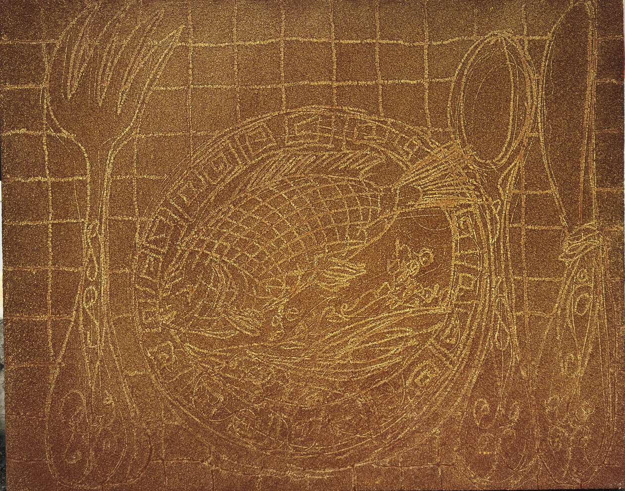 Visdiner (Martwa natura z talerzem ryby). 2010 (piasek i akryl na płótnie) autorstwa Gerrit Greve