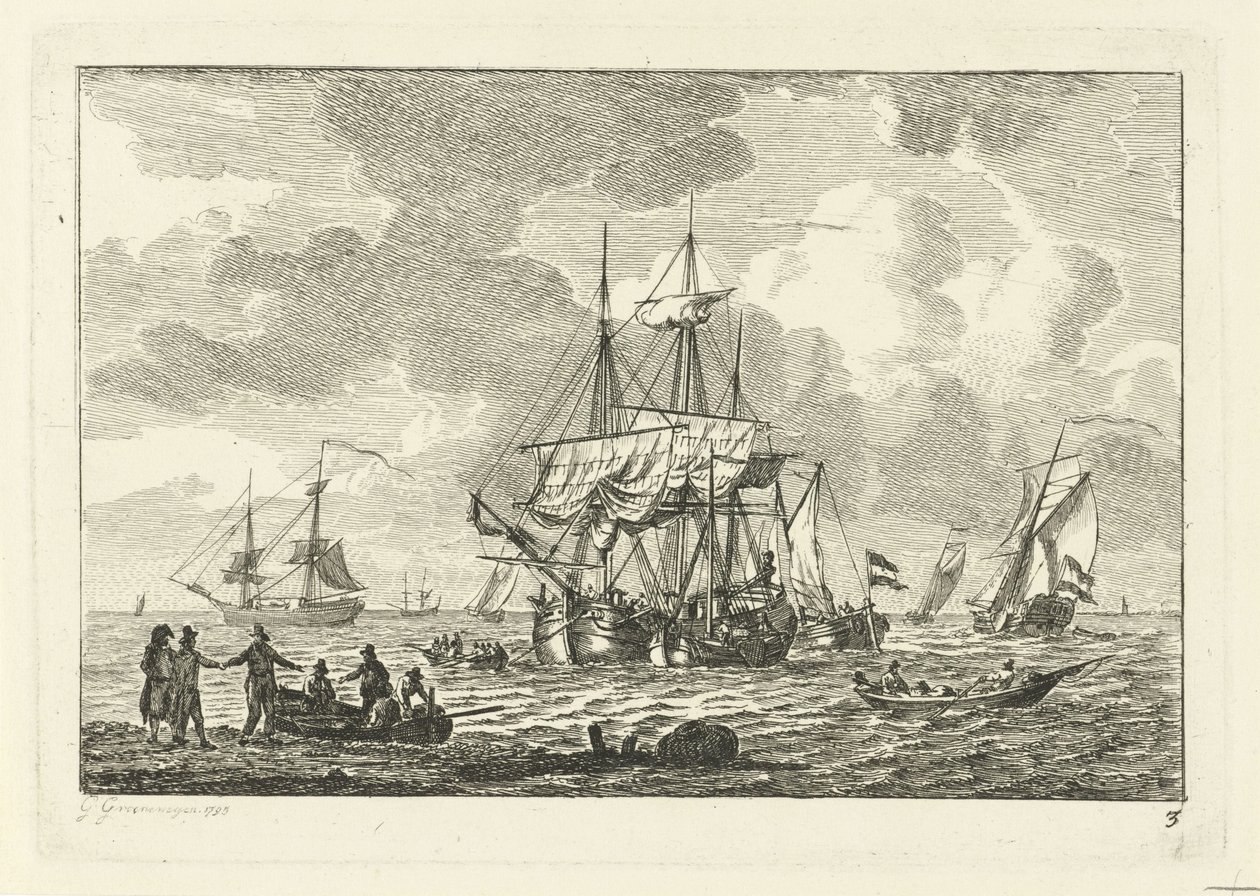 Seascape z trzema mistrzami Różne statki na wodzie (tytuł serii) autorstwa Gerrit Groenewegen