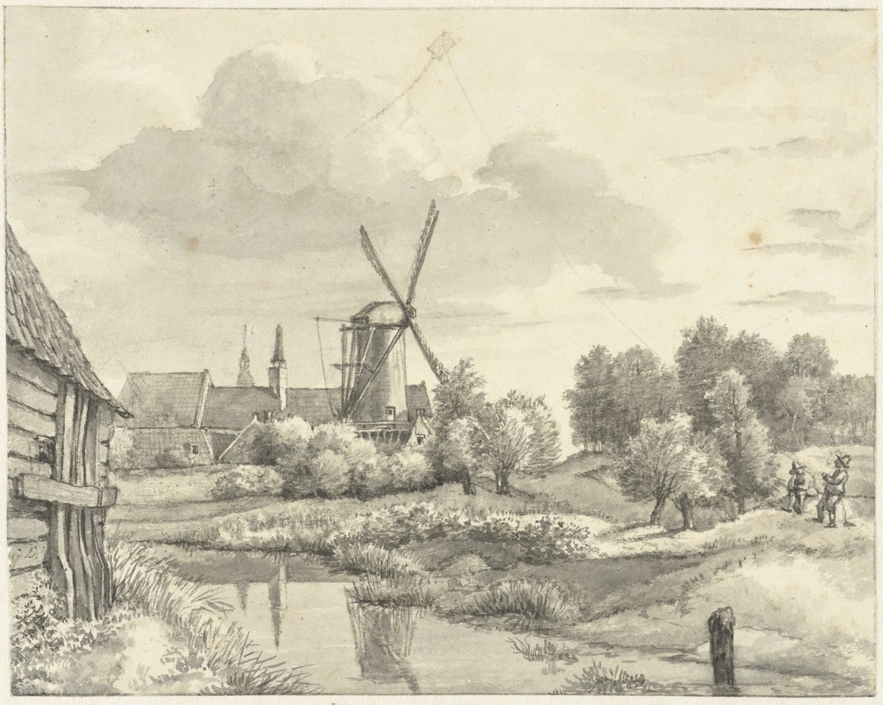 Dwóch chłopców z latawcem w Wal van Haarlem autorstwa Gerrit Lamberts