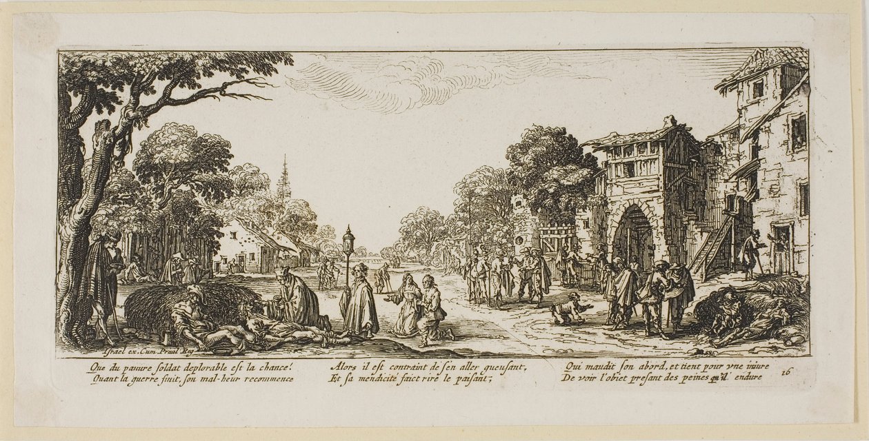 Umierający żołnierze przy drodze, płyta szesnasta z The Large Miseries of War autorstwa Gerrit Lucasz van Schagen