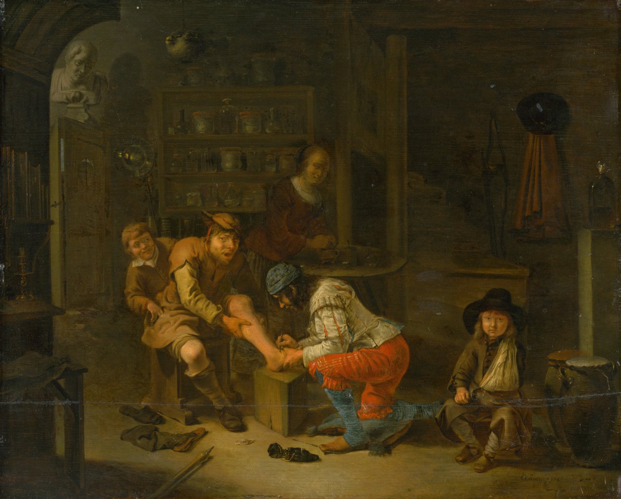 U apteki, 1656. autorstwa Gerrit Lundens