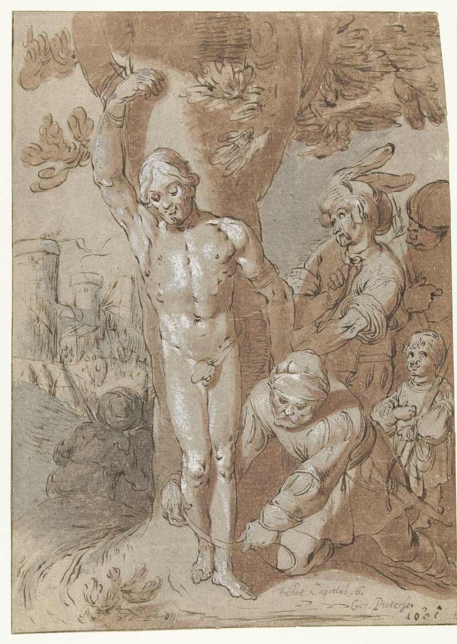 Achior jest przywiązany do drzewa autorstwa Gerrit Pietersz. Sweelink