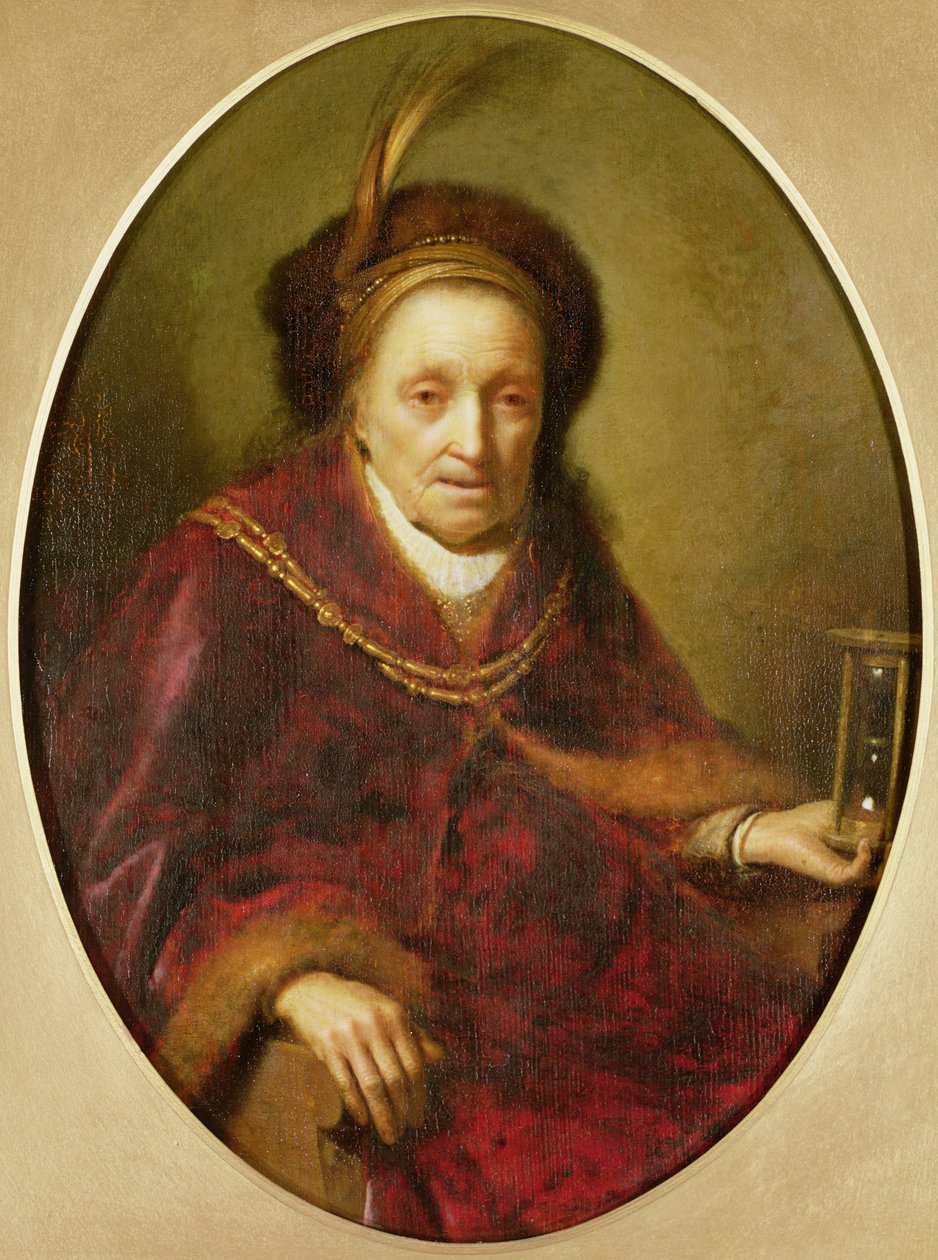 Stara kobieta z kieliszkiem godzinowym autorstwa Gerrit Dou