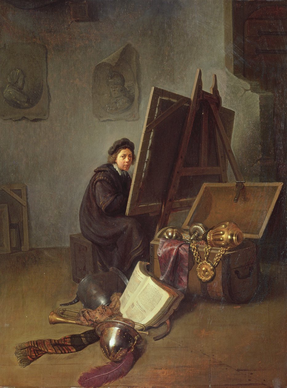 Portret artysty przy sztalugach w jego pracowni autorstwa Gerrit Dou