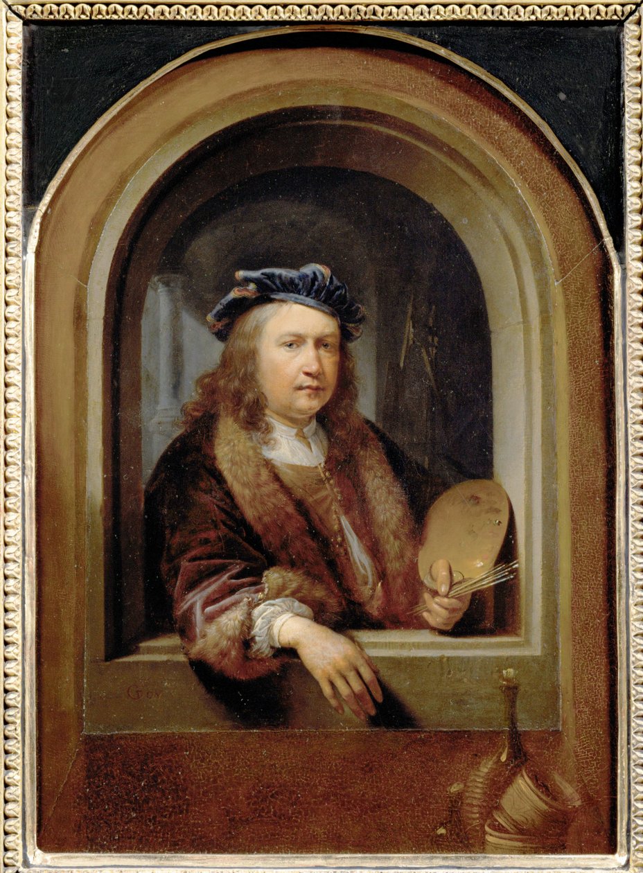 Portret artysty z paletą malarską ... autorstwa Gerrit or Gerard Dou