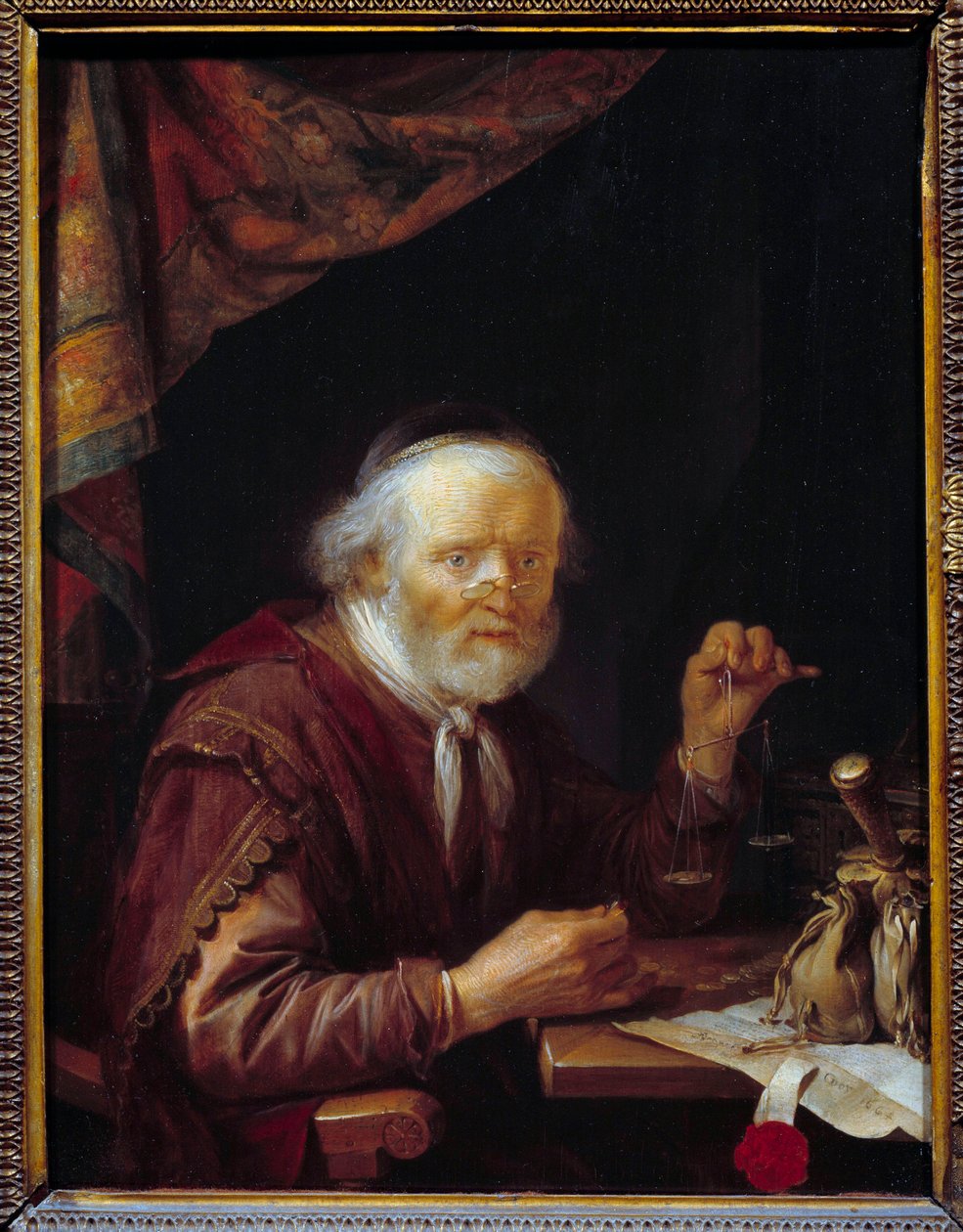 Waga złota. Obraz Gerarda Dou (1613-1675) Ec. Hol. autorstwa Gerrit Dou