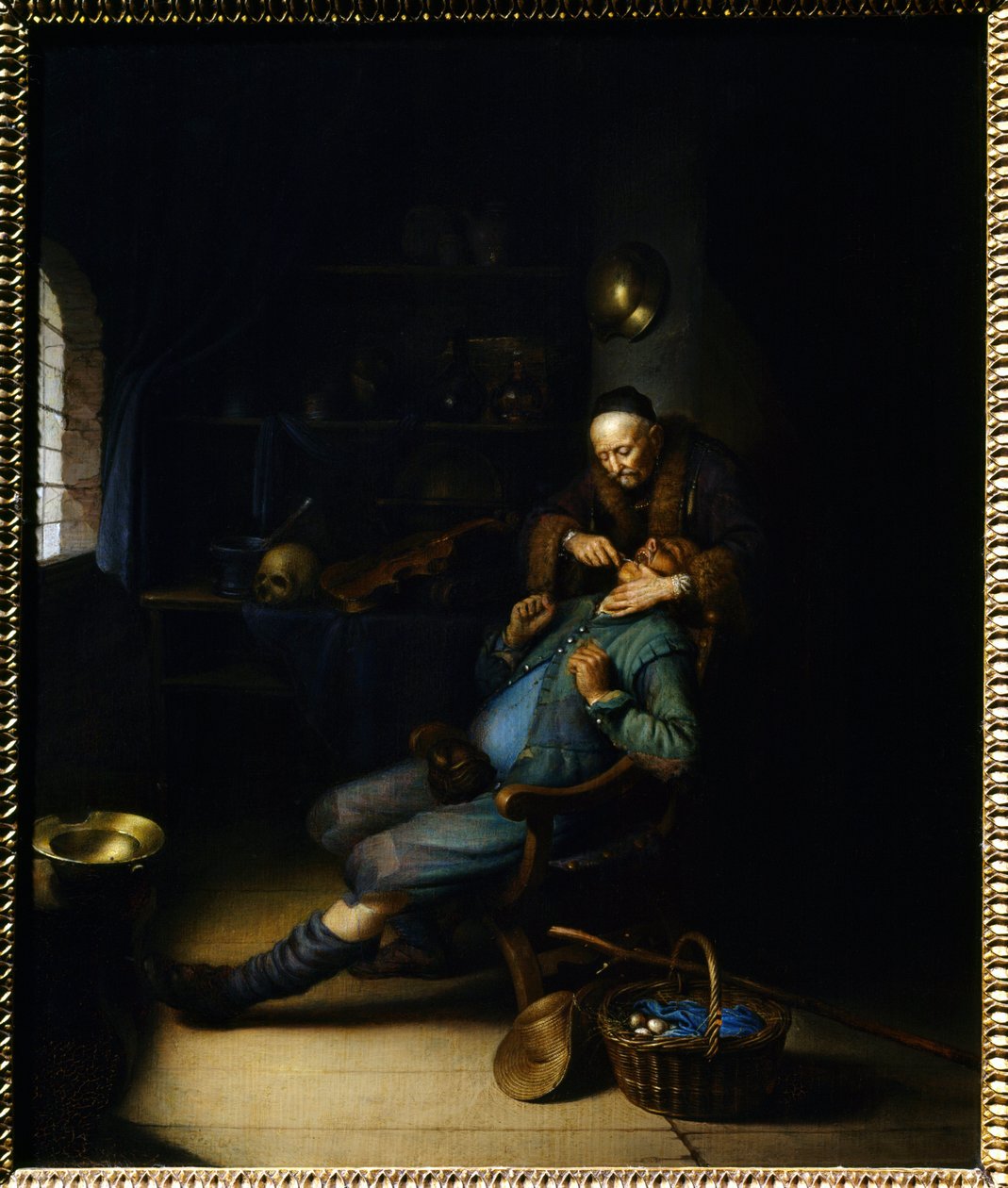 Ściągacz do zębów. Obraz Gerarda Dou (lub Gerrita Dow) (1613-1675) autorstwa Gerrit Dou