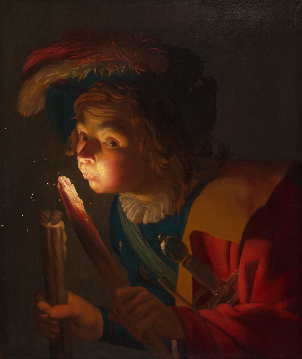 Chłopiec dmuchający na podpałkę autorstwa Gerrit van Honthorst