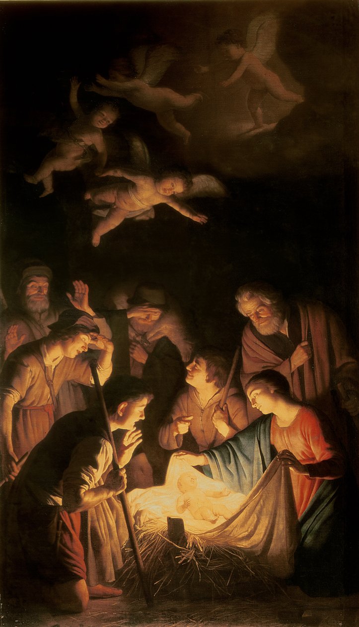 Adoracja pasterzy, 1617 autorstwa Gerrit van Honthorst