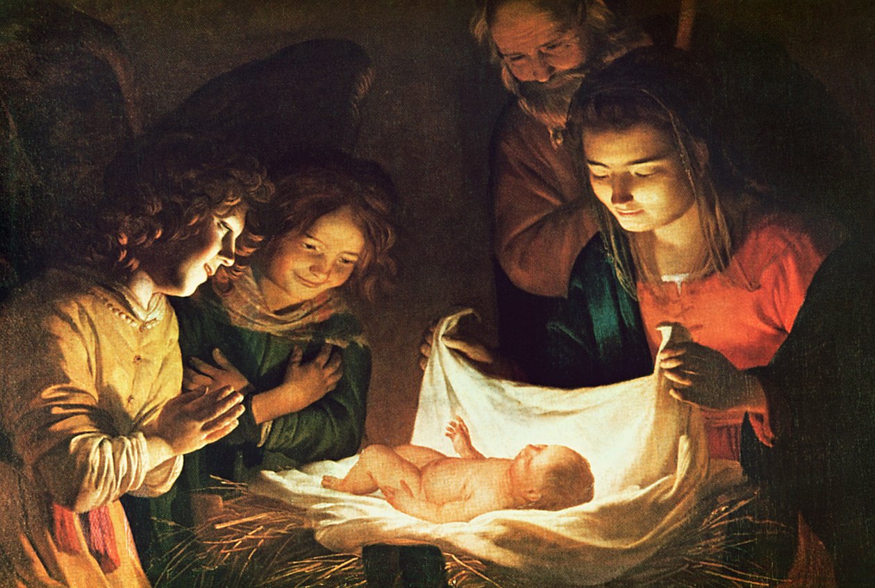 Adoracja dziecka, ok. 1620 autorstwa Gerrit van Honthorst